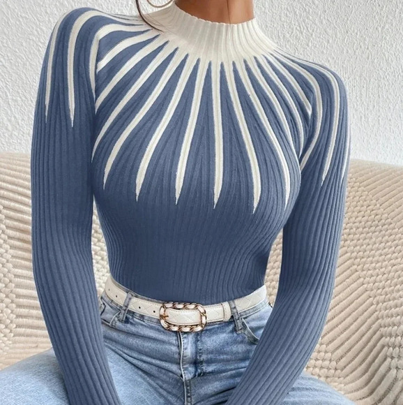 Colorblock Mock Neck Sweater - Picture 1 of 6